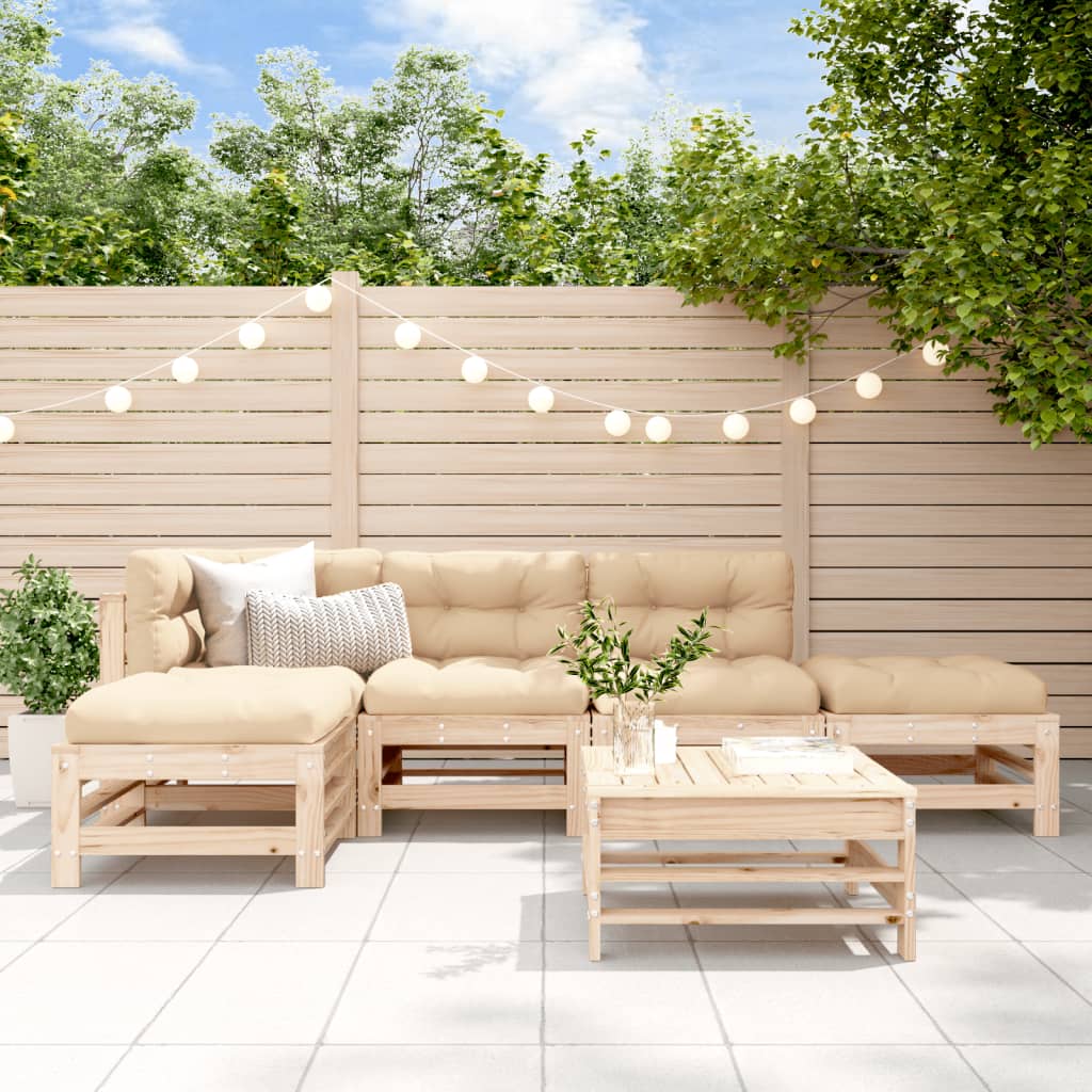Loungegrupp För Trädgården 6 Delar Massiv Furu