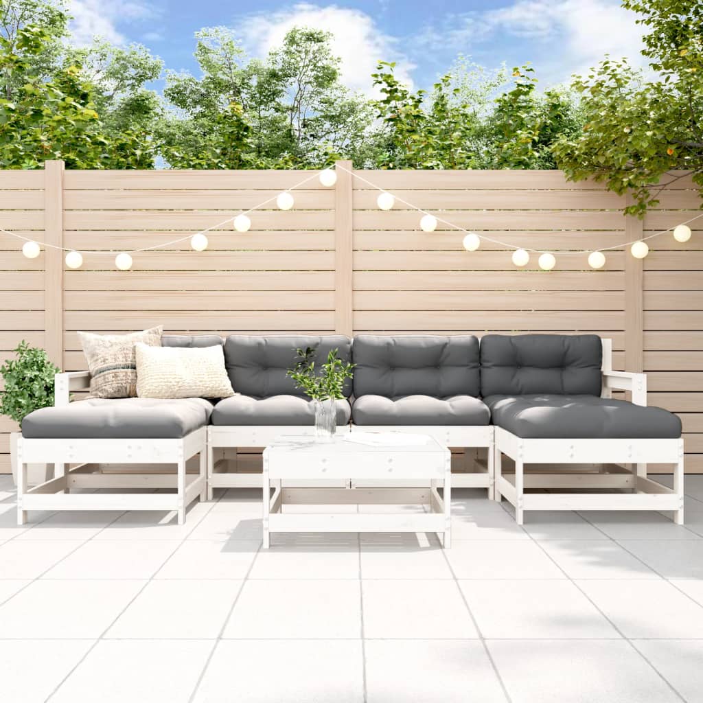 Loungegrupp För Trädgården 7 Delar Vit Massiv Furu
