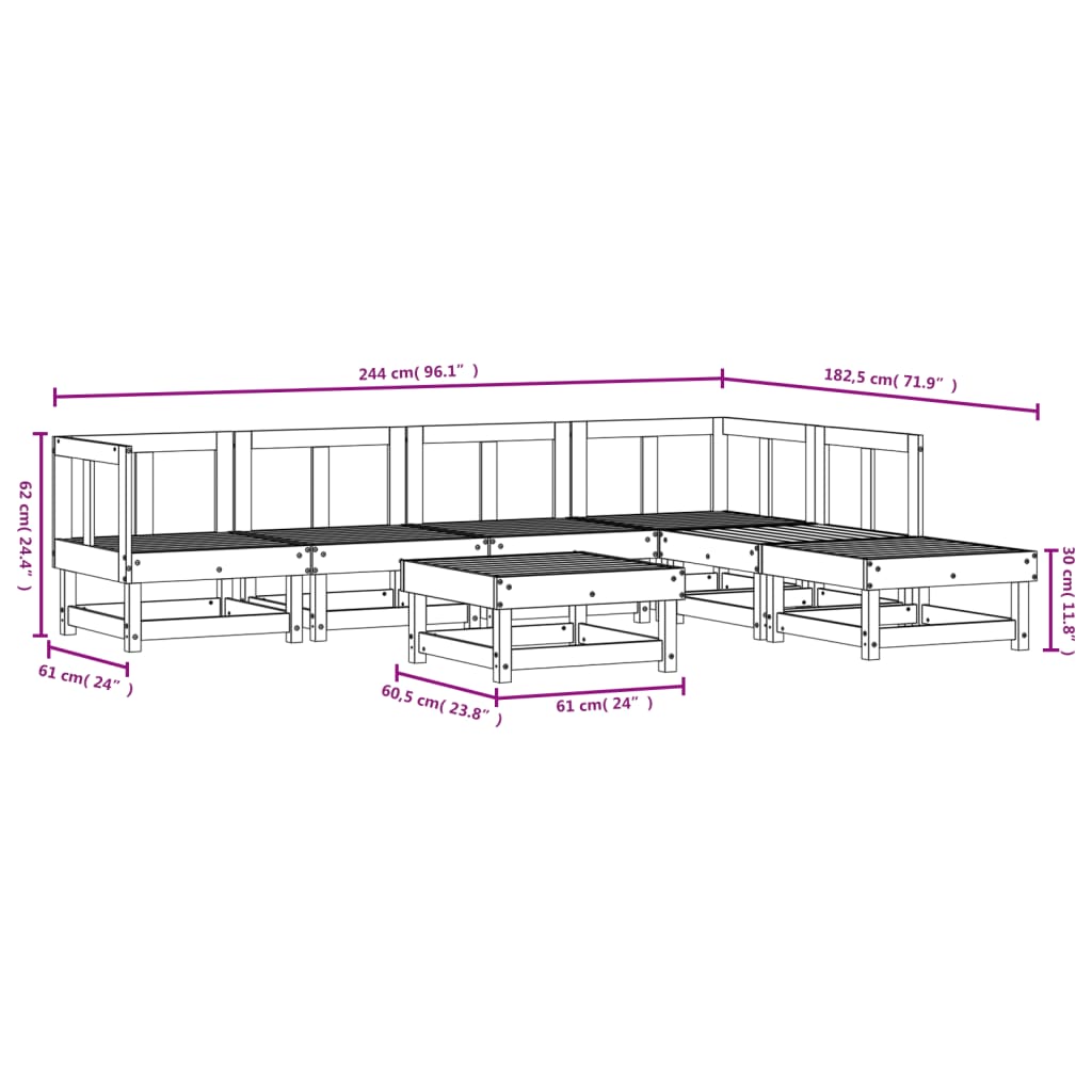 Loungegrupp För Trädgården 7 Delar Massiv Furu