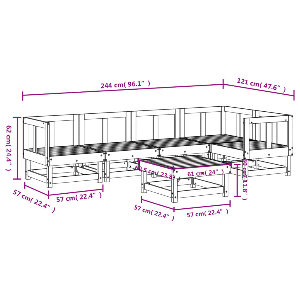 Loungegrupp För Trädgården 6 Delar Massiv Douglasgran