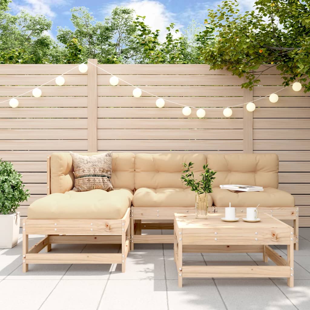 Loungegrupp För Trädgården 5 Delar Massiv Furu
