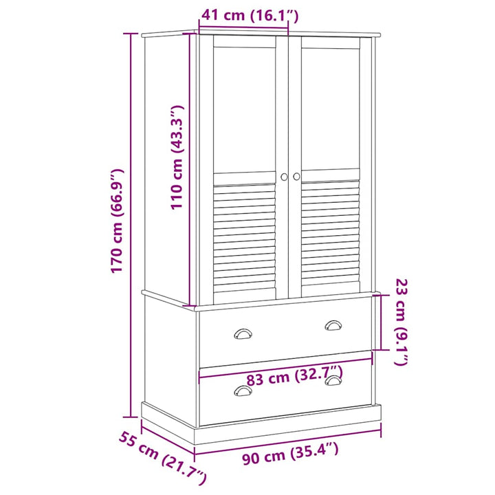 Klädskåp Vigo 90X55X170 Cm Massiv Furu