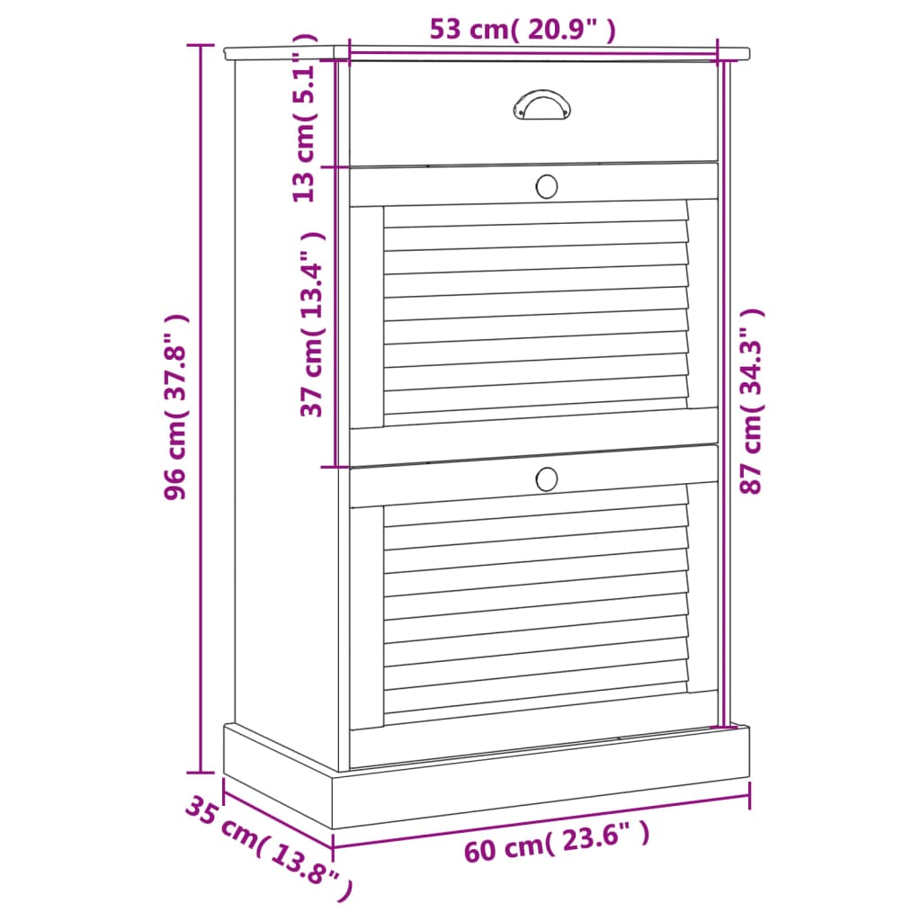 Skoskåp Vigo 60X35X96 Cm Massiv Furu