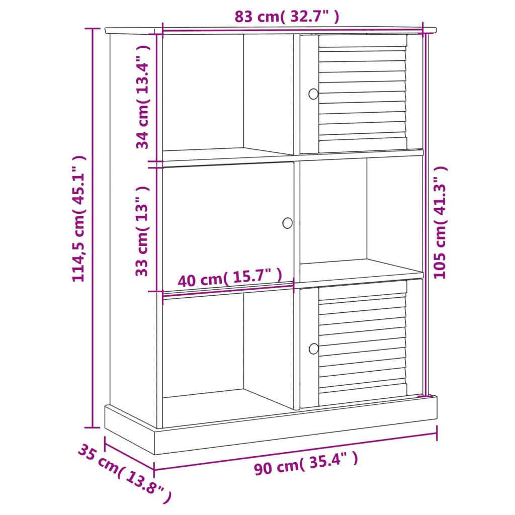 Bokhylla Vigo 90X35X114,5 Cm Massiv Furu