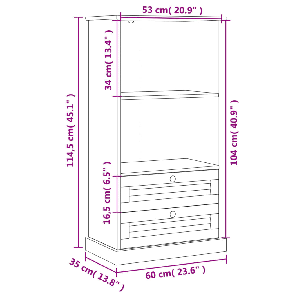 Bokhylla Vigo 60X35X114,5 Cm Massiv Furu