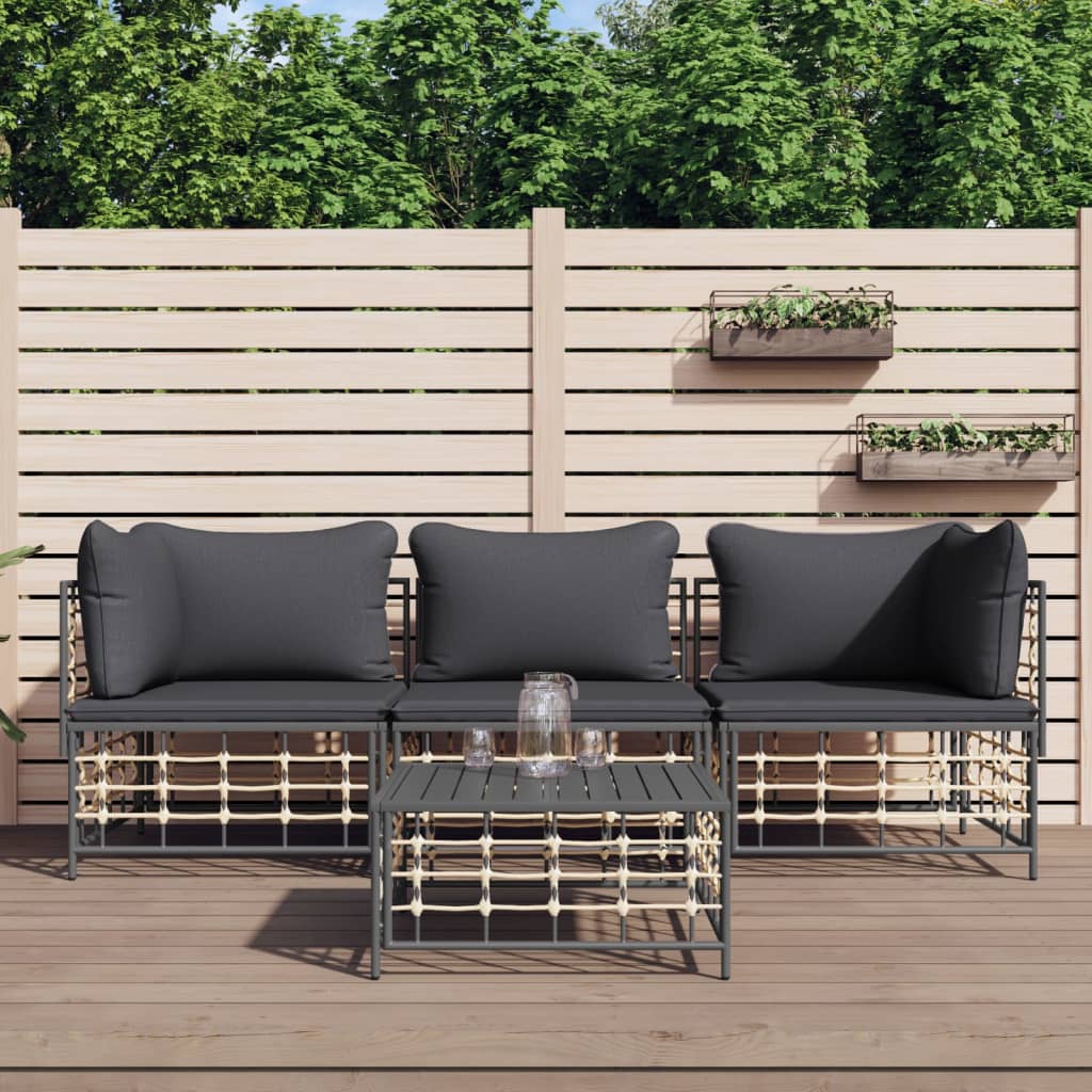 Loungegrupp 4 Delar Med Dynor Antracit Konstrotting