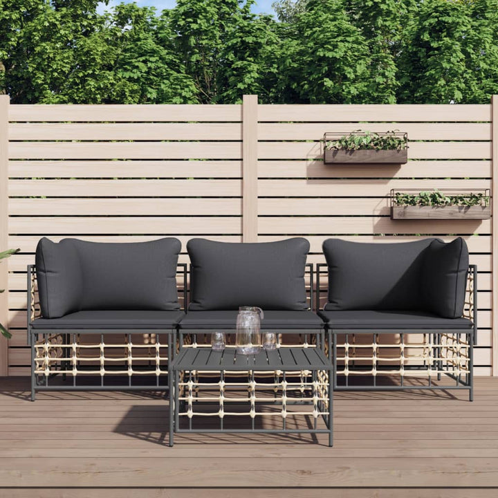 Loungegrupp 4 Delar Med Dynor Antracit Konstrotting