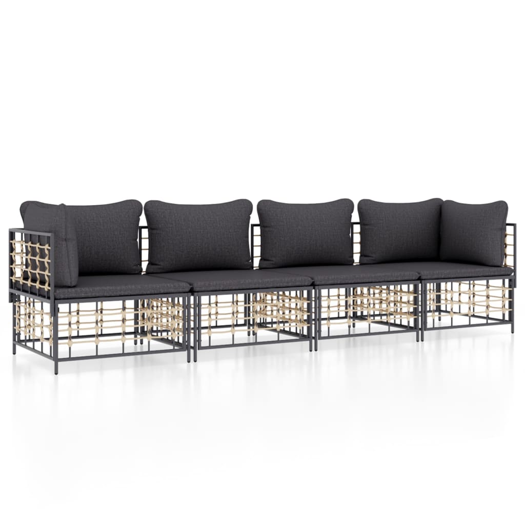 Loungegrupp 4 Delar Med Dynor Antracit Konstrotting
