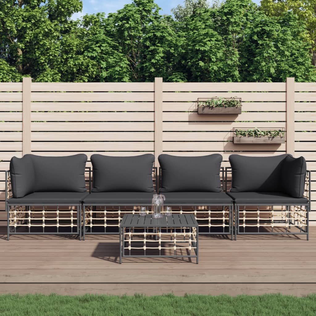Loungegrupp 4 Delar Med Dynor Antracit Konstrotting