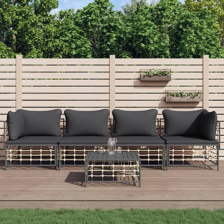 Loungegrupp 4 Delar Med Dynor Antracit Konstrotting