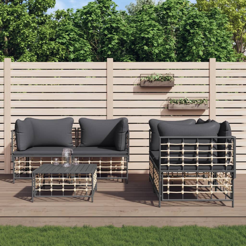 Loungegrupp 5 Delar Med Dynor Antracit Konstrotting