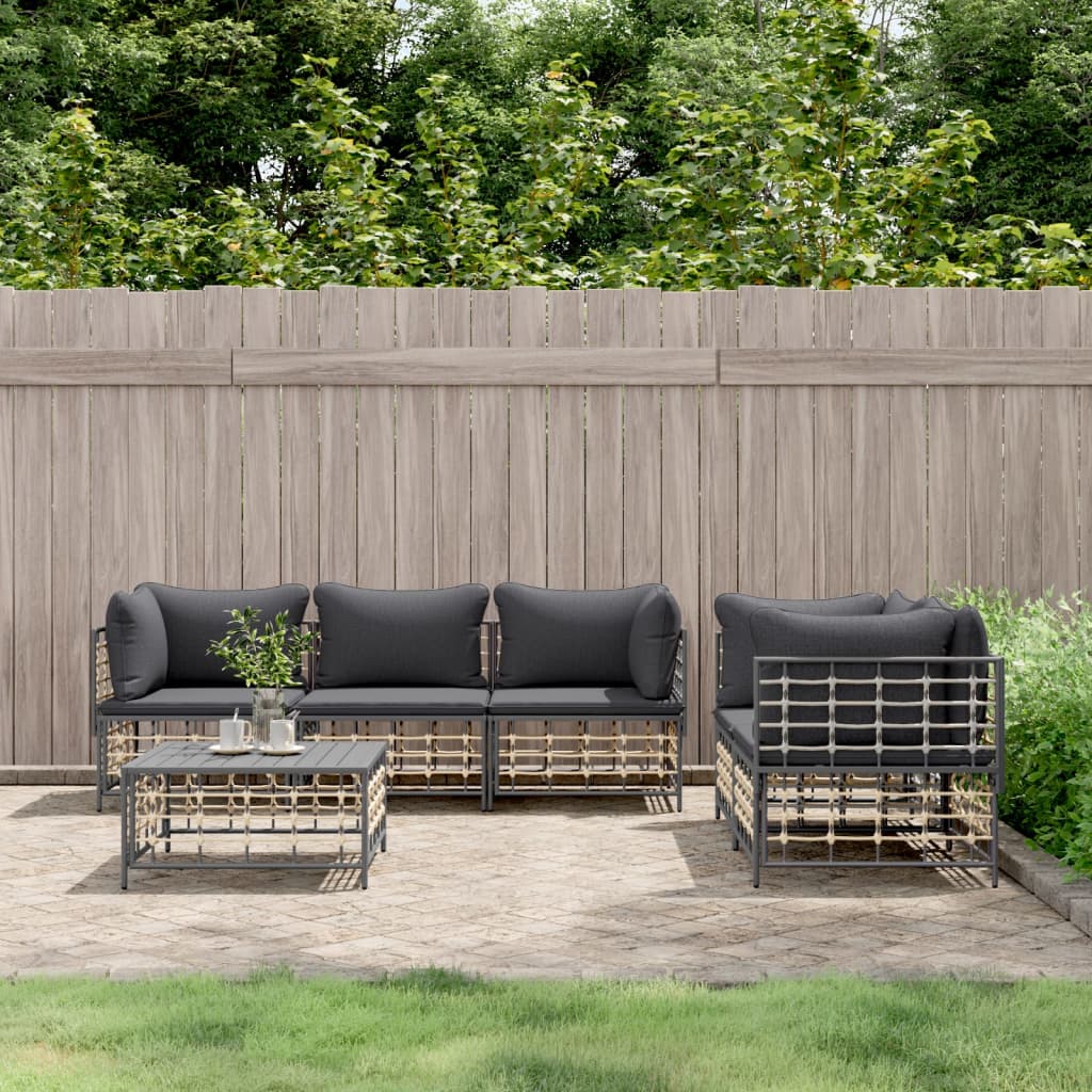 Loungegrupp 5 Delar Med Dynor Antracit Konstrotting