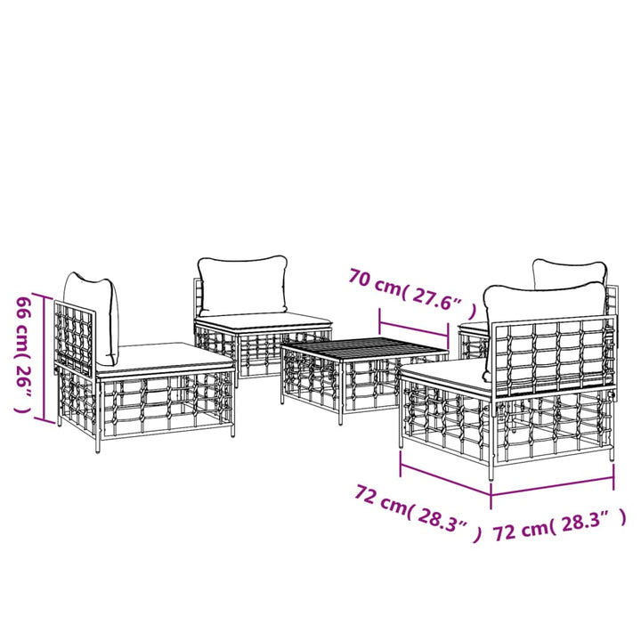 Loungegrupp 5 Delar Med Dynor Antracit Konstrotting