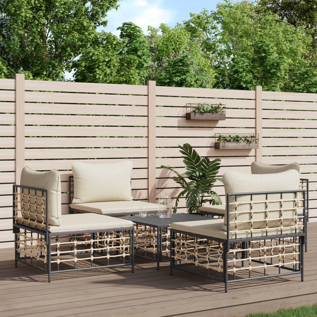 Loungegrupp 5 Delar Med Dynor Antracit Konstrotting