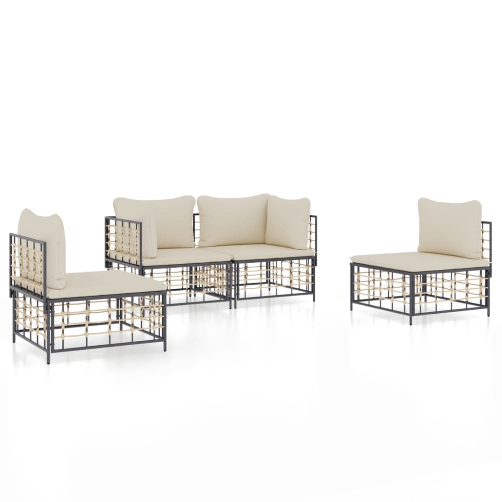 Loungegrupp 4 Delar Med Dynor Antracit Konstrotting