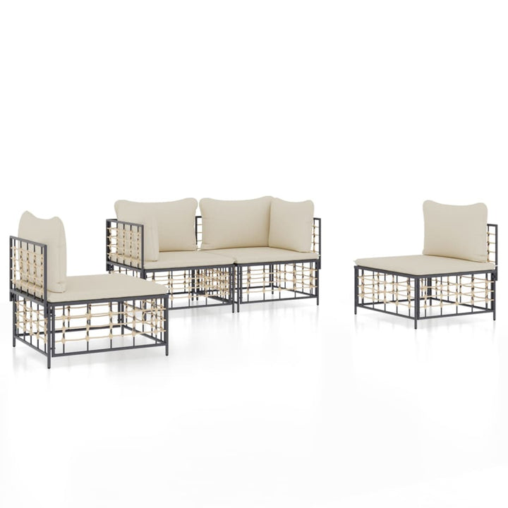 Loungegrupp 4 Delar Med Dynor Antracit Konstrotting