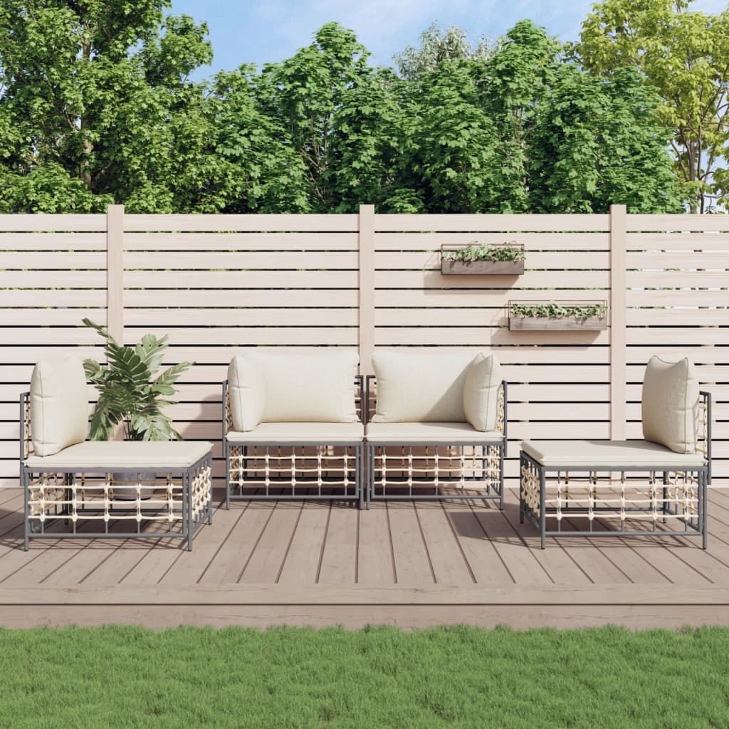 Loungegrupp 4 Delar Med Dynor Antracit Konstrotting