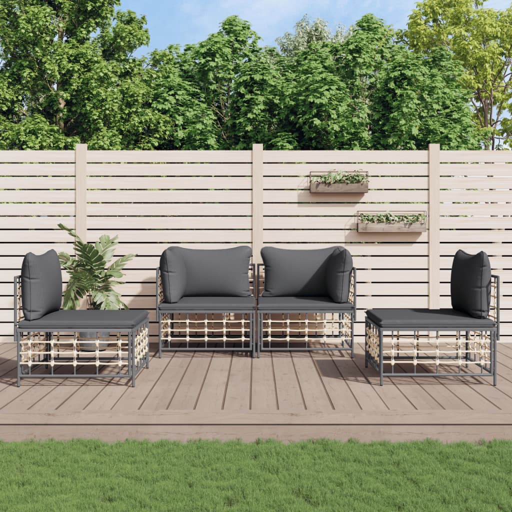 Loungegrupp 4 Delar Med Dynor Antracit Konstrotting
