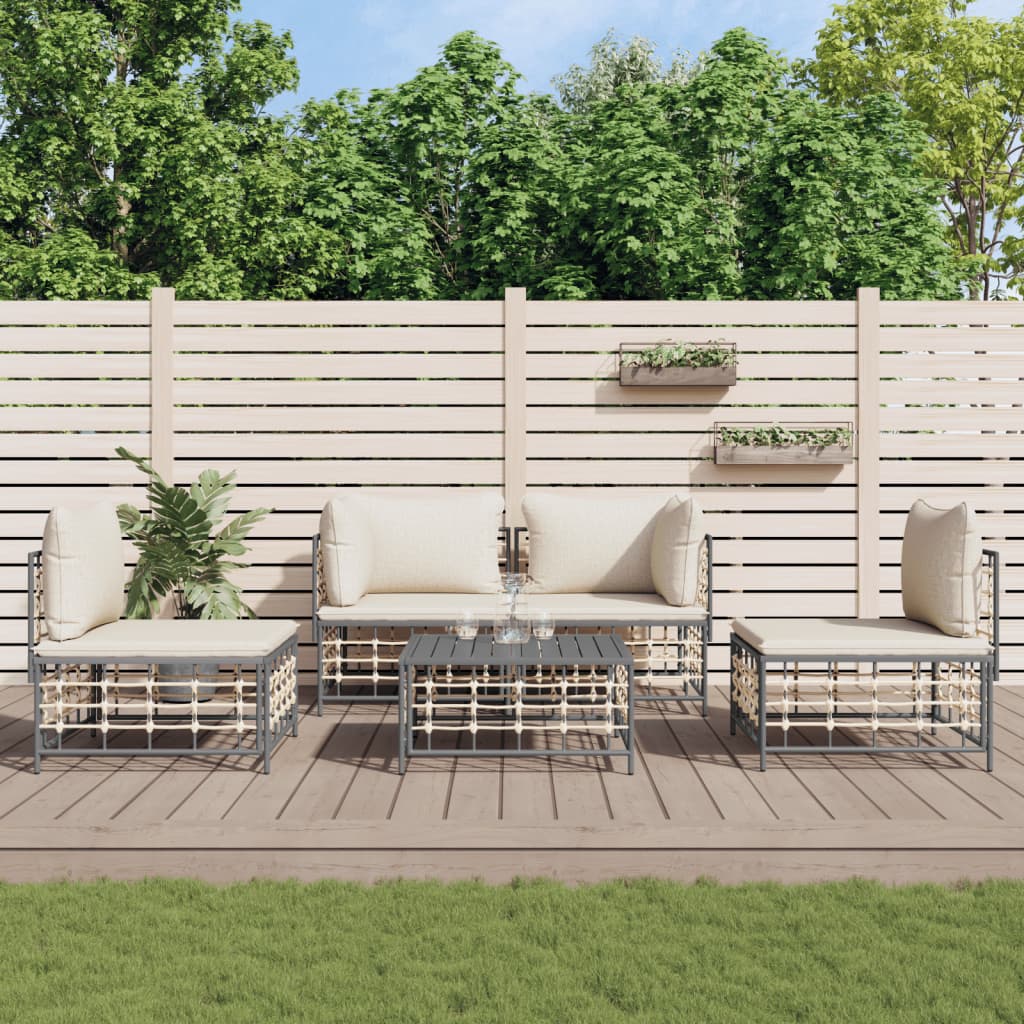 Loungegrupp 4 Delar Med Dynor Antracit Konstrotting