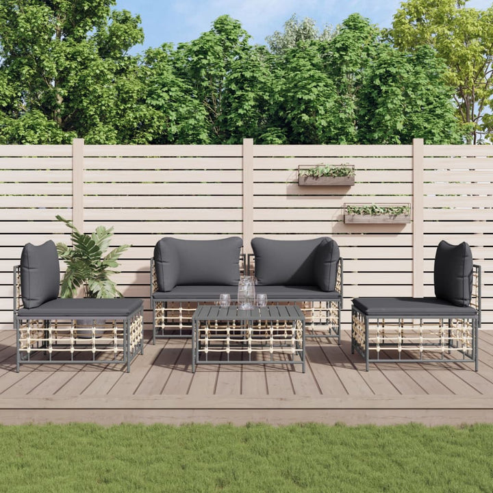 Loungegrupp 4 Delar Med Dynor Antracit Konstrotting