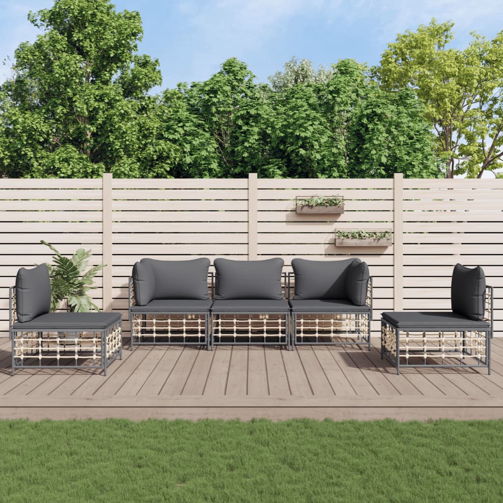Loungegrupp 4 Delar Med Dynor Antracit Konstrotting