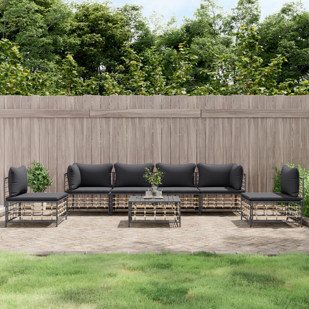 Loungegrupp 4 Delar Med Dynor Antracit Konstrotting