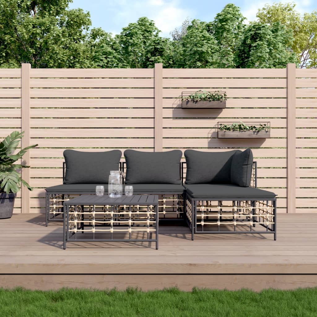 Loungegrupp 5 Delar Med Dynor Antracit Konstrotting