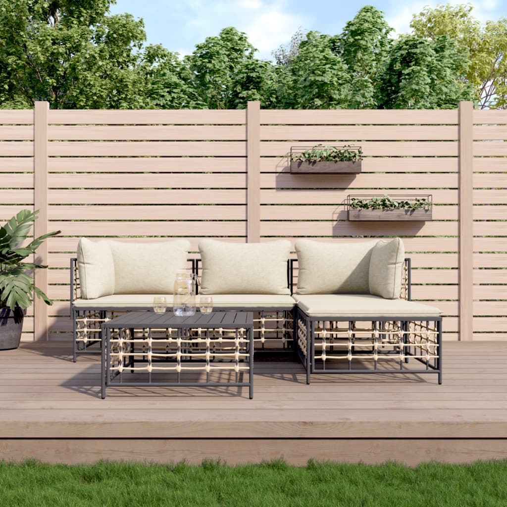 Loungegrupp 5 Delar Med Dynor Antracit Konstrotting