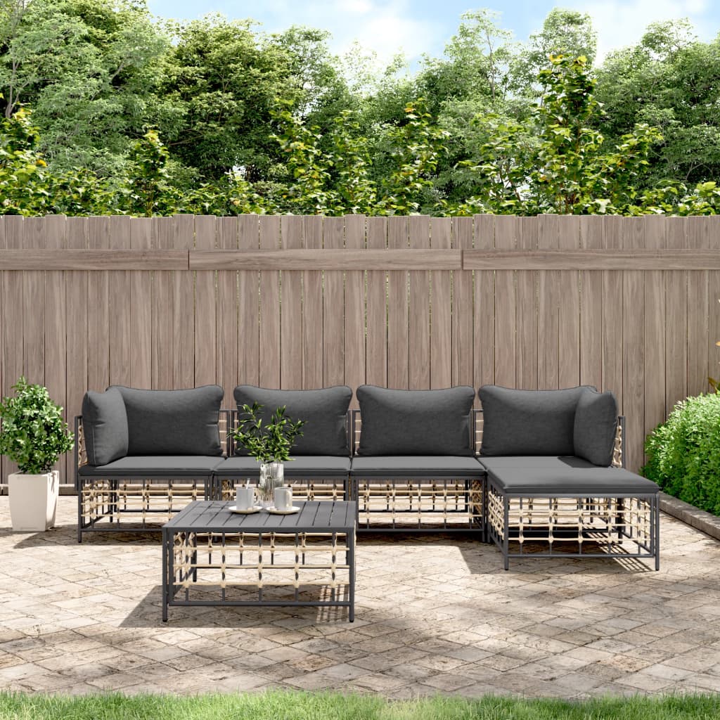 Loungegrupp 5 Delar Med Dynor Antracit Konstrotting