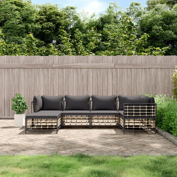 Loungegrupp 6 Delar Med Dynor Antracit Konstrotting