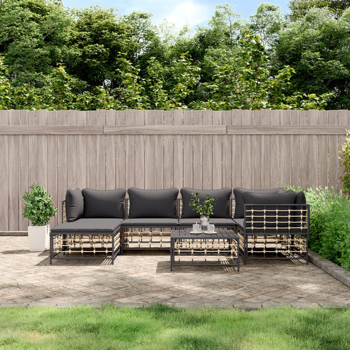 Loungegrupp 6 Delar Med Dynor Antracit Konstrotting