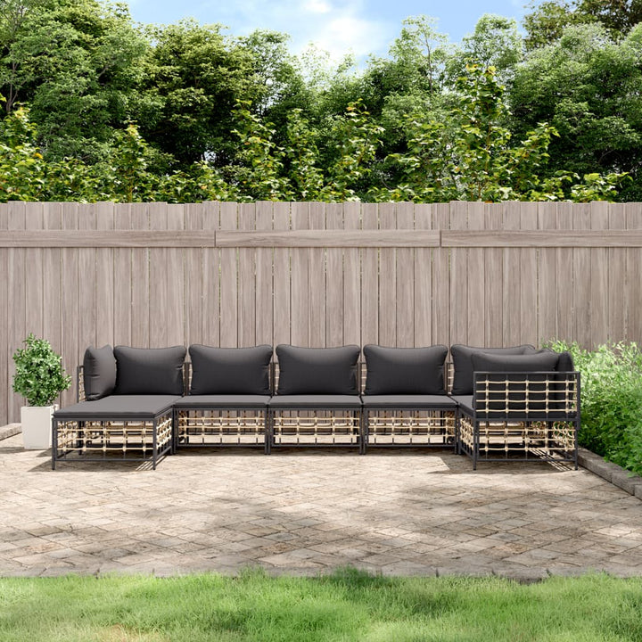 Loungegrupp 6 Delar Med Dynor Antracit Konstrotting