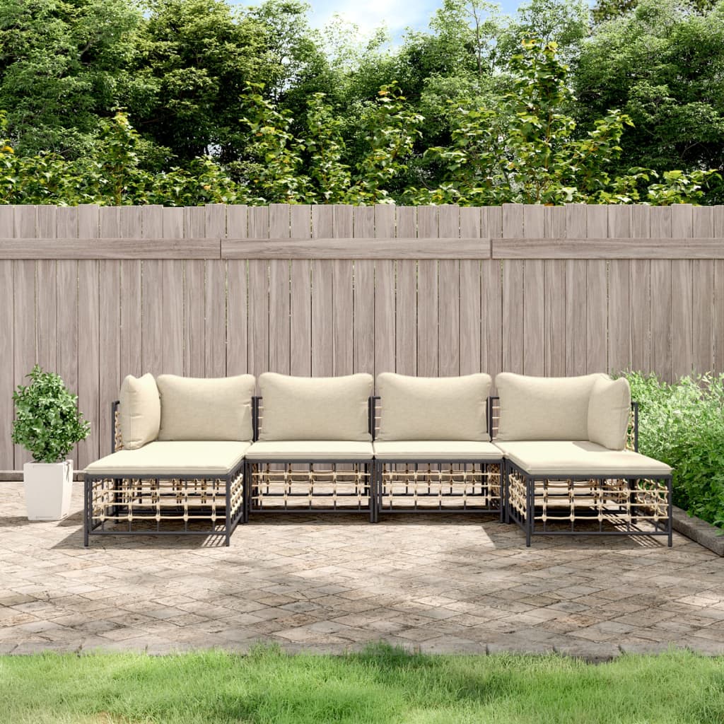 Loungegrupp 6 Delar Med Dynor Antracit Konstrotting