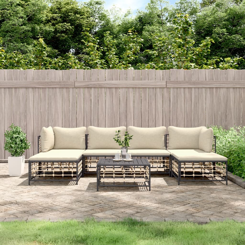 Loungegrupp 6 Delar Med Dynor Antracit Konstrotting
