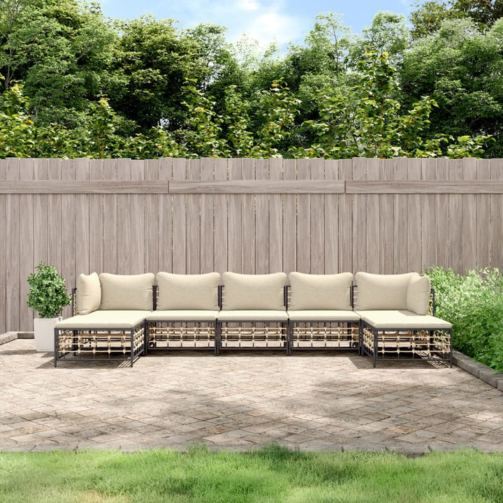 Loungegrupp 6 Delar Med Dynor Antracit Konstrotting