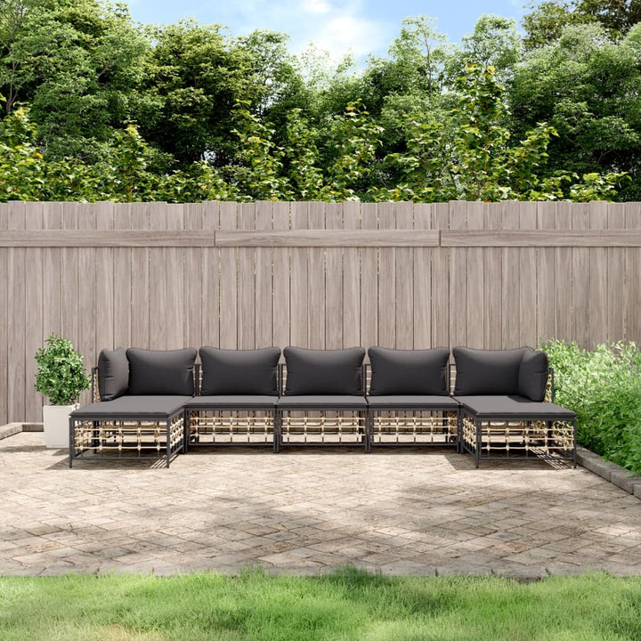 Loungegrupp 6 Delar Med Dynor Antracit Konstrotting