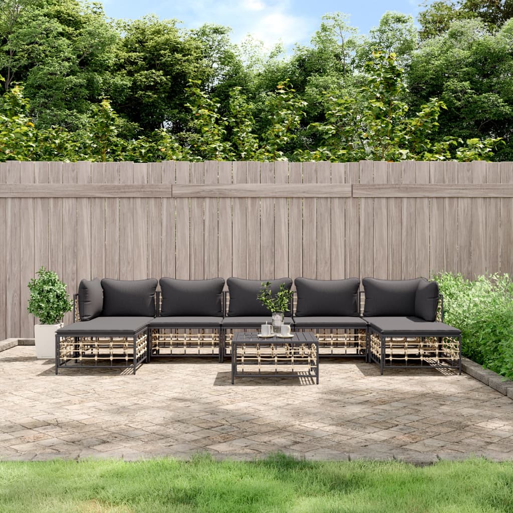 Loungegrupp 6 Delar Med Dynor Antracit Konstrotting