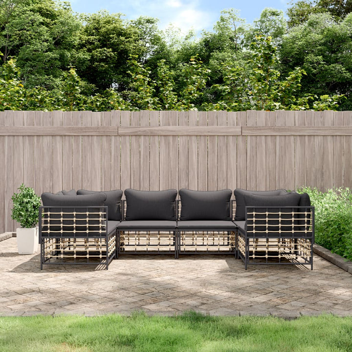 Loungegrupp 6 Delar Med Dynor Antracit Konstrotting