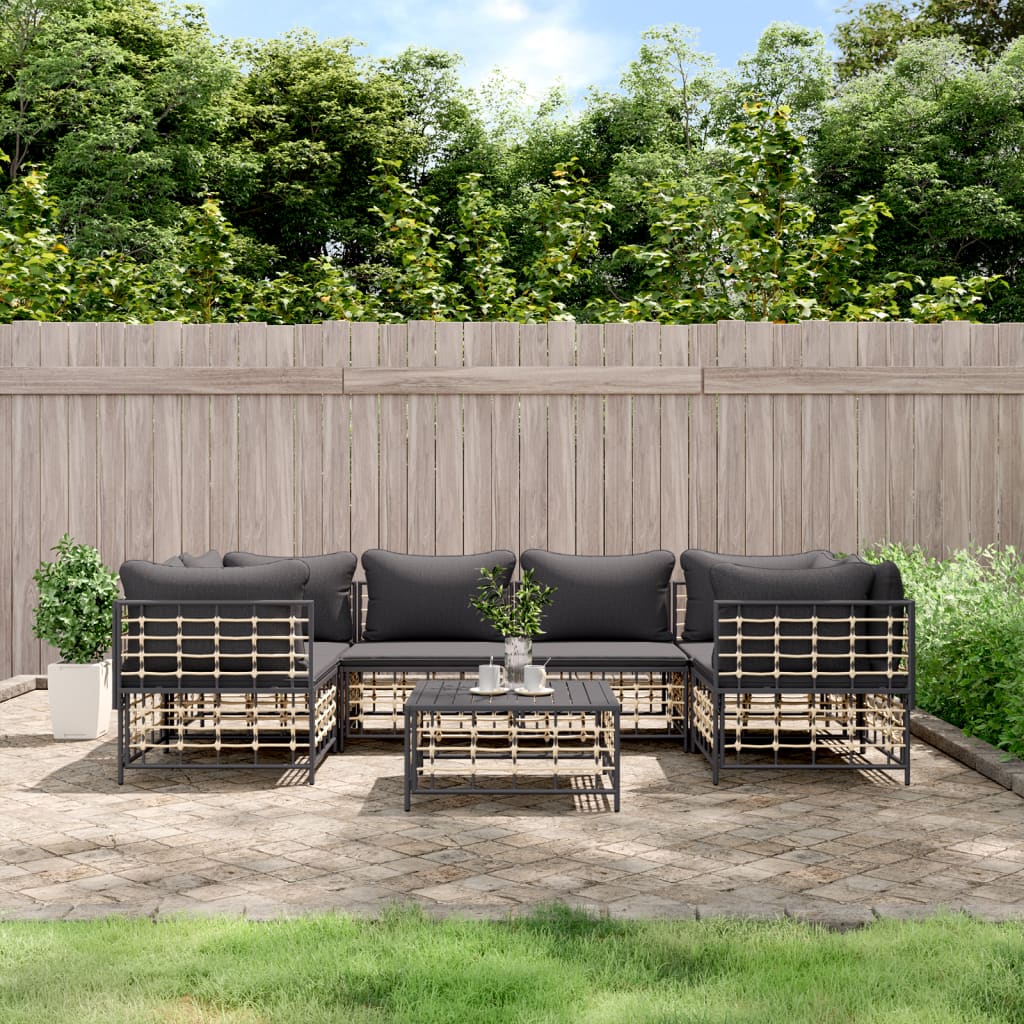 Loungegrupp 6 Delar Med Dynor Antracit Konstrotting