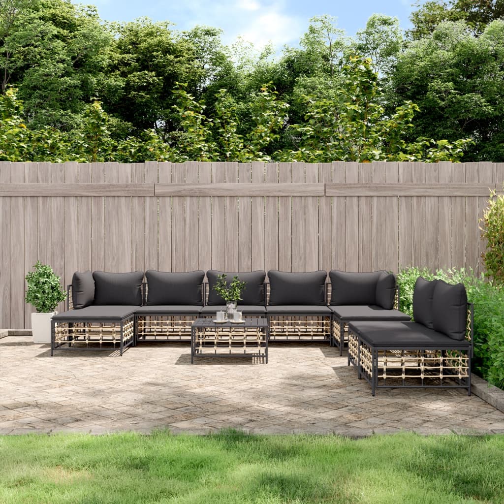 Loungegrupp 10 Delar Med Dynor Antracit Konstrotting