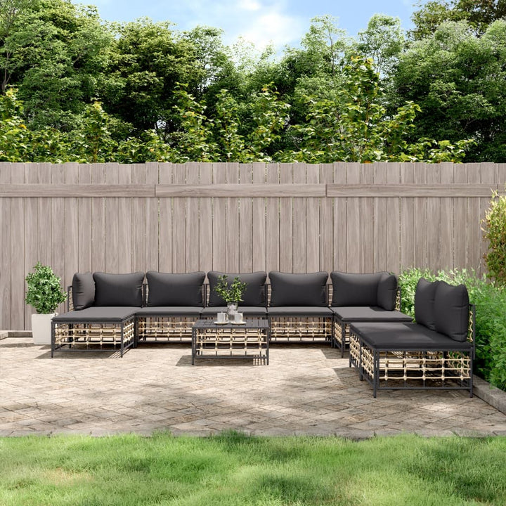 Loungegrupp 10 Delar Med Dynor Antracit Konstrotting