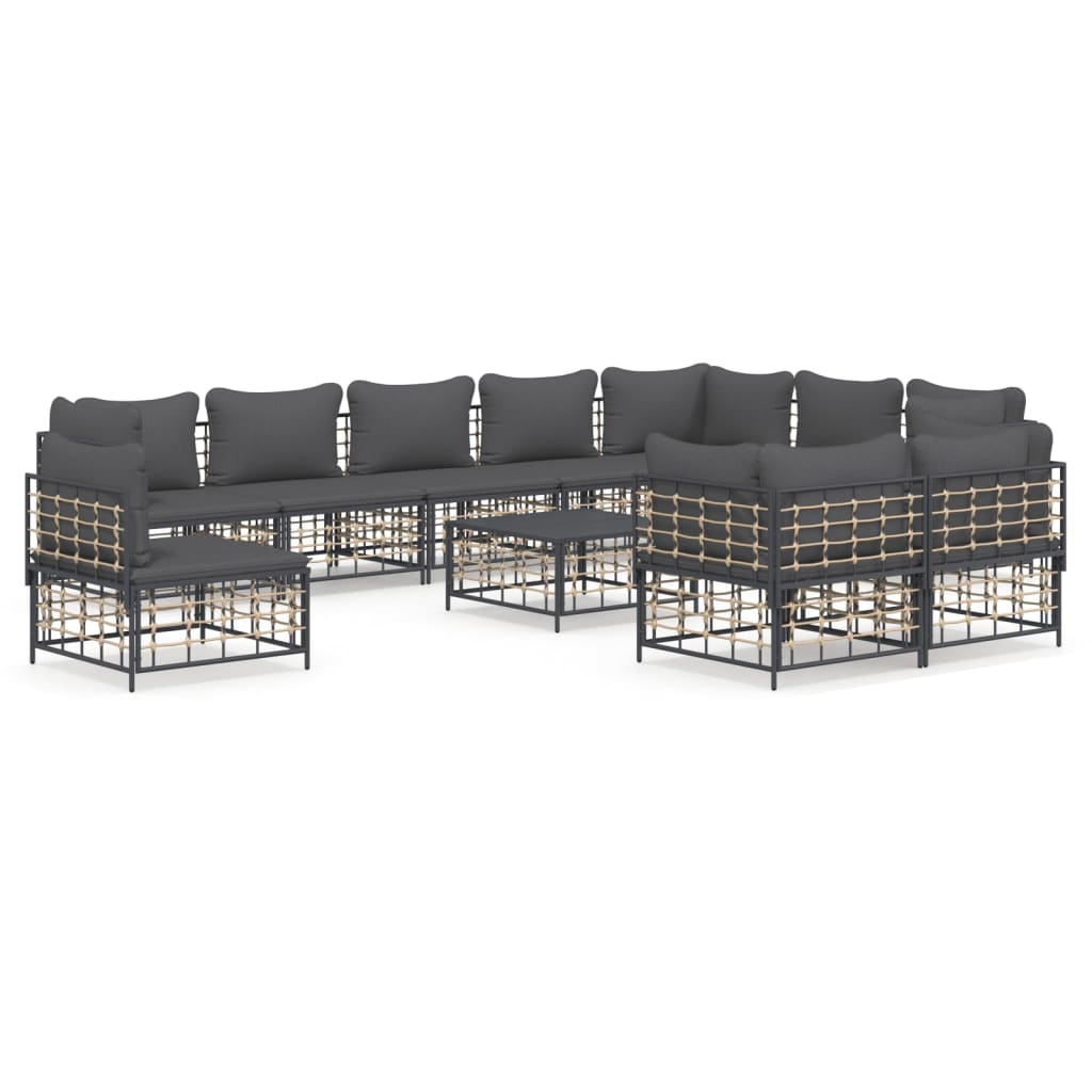 Loungegrupp 11 Delar Med Dynor Antracit Konstrotting