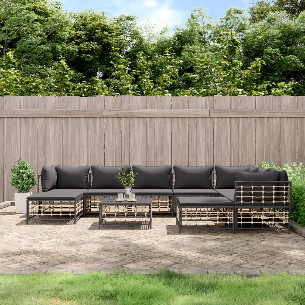 Loungegrupp 10 Delar Med Dynor Antracit Konstrotting