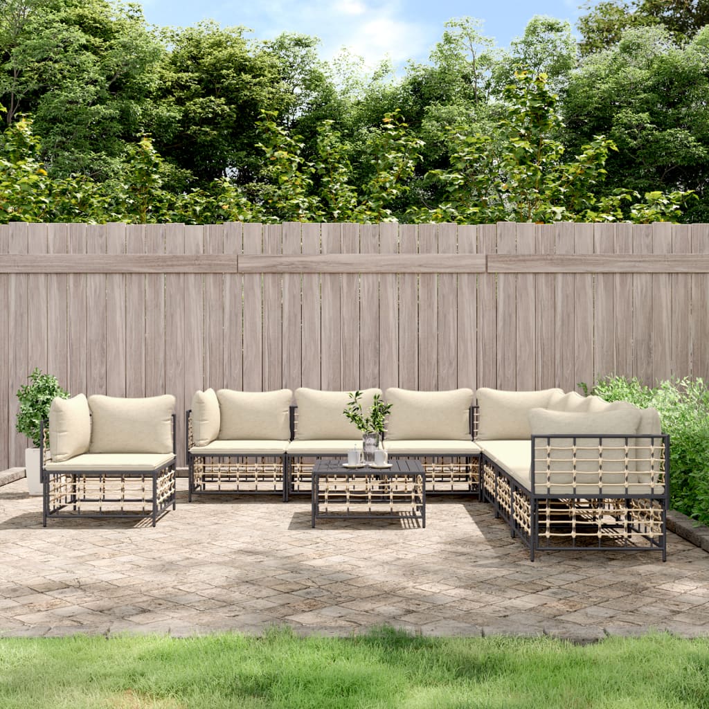 Loungegrupp 9 Delar Med Dynor Antracit Konstrotting