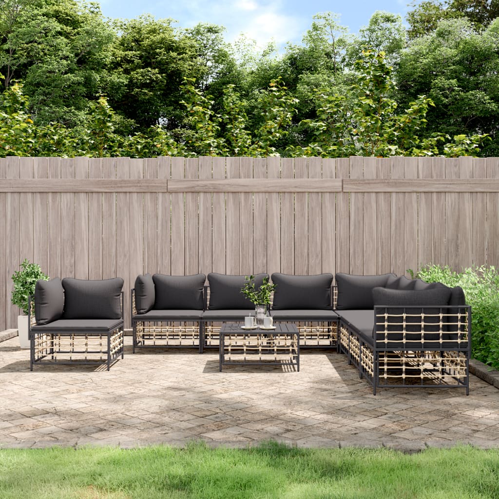 Loungegrupp 9 Delar Med Dynor Antracit Konstrotting