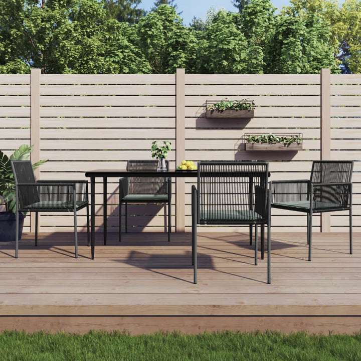 Matgrupp För Trädgården Med Dynor 5 Delar Svart Konstr. &amp; Stål