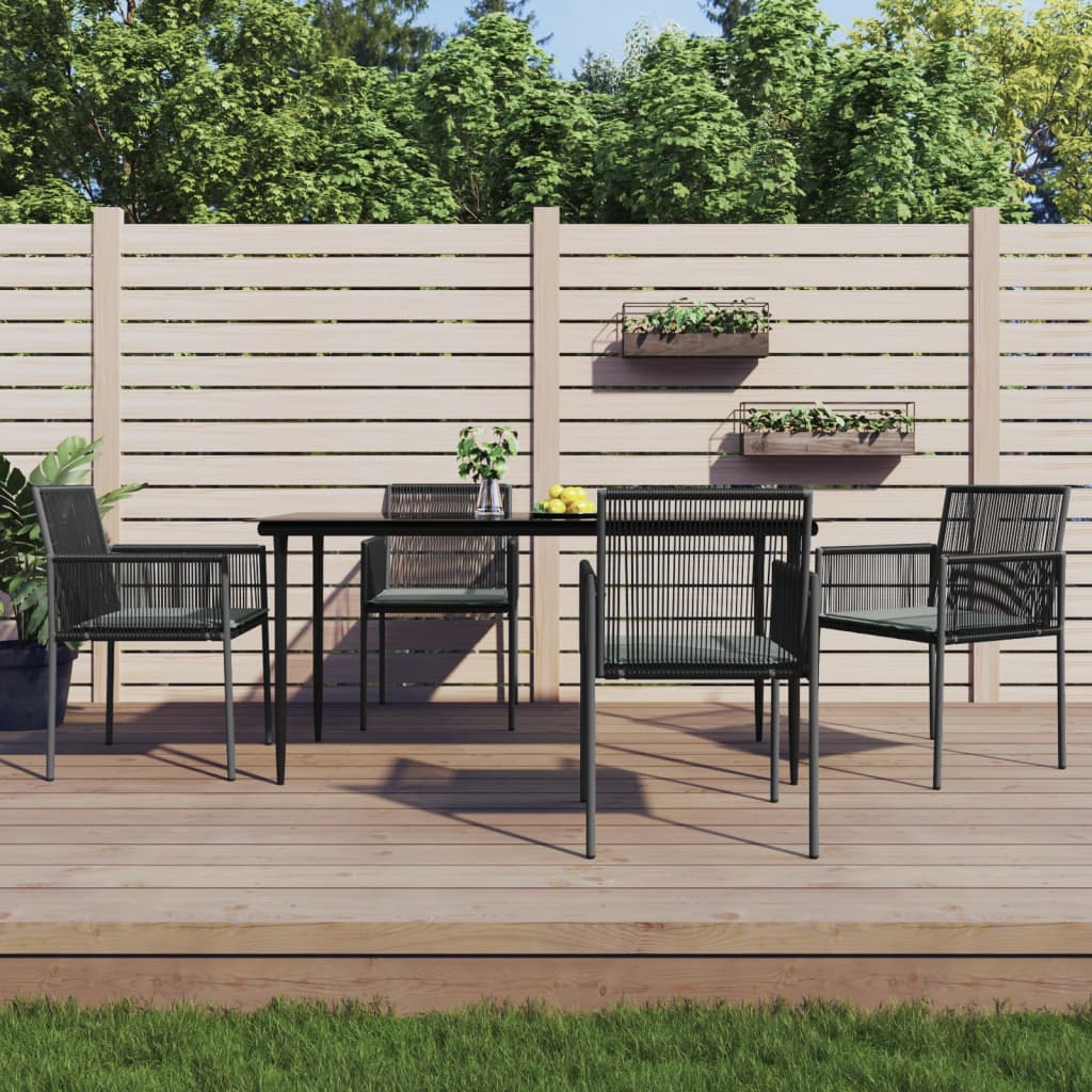 Matgrupp För Trädgården Med Dynor 5 Delar Svart Konstr. &amp; Stål