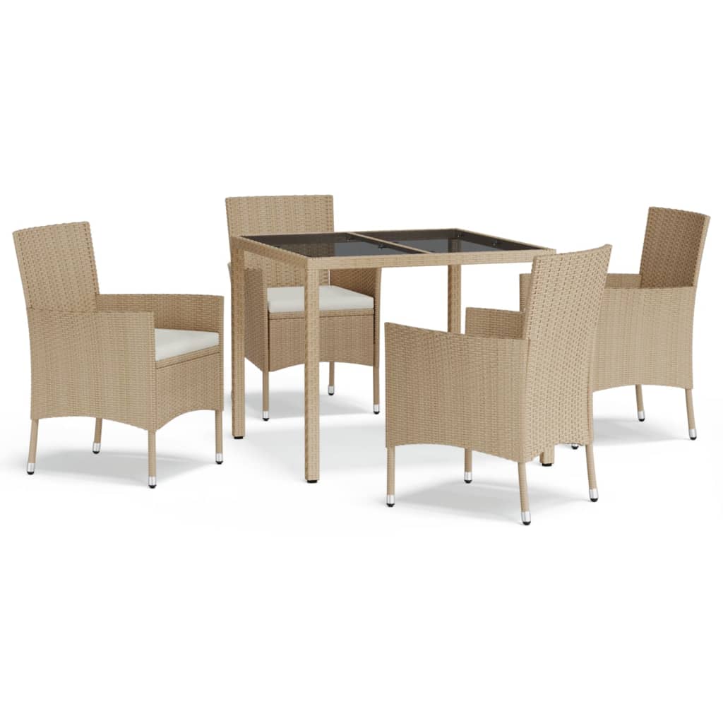 Matgrupp För Trädgården Med Dynor 5 Delar Beige Konstrotting