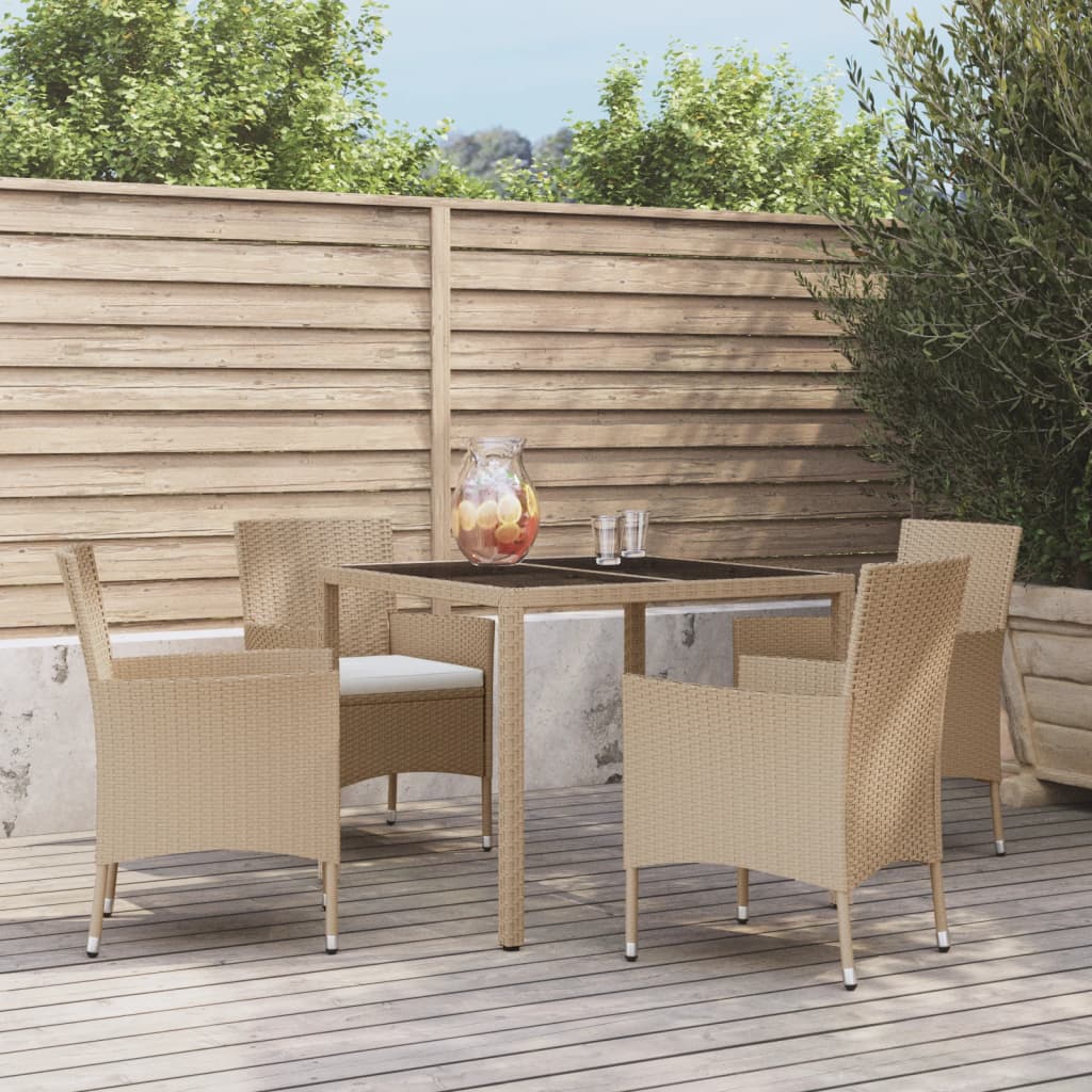 Matgrupp För Trädgården Med Dynor 5 Delar Beige Konstrotting