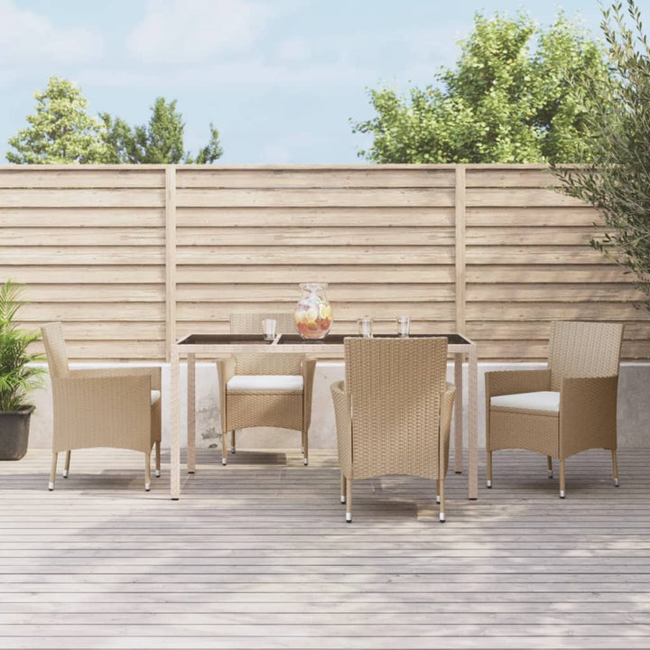 Matgrupp För Trädgården Med Dynor 5 Delar Beige Konstrotting